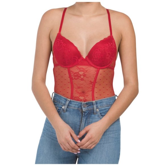 Jessica Simpson Flirty Gentle Lift Cup Red Lace Bodysuit - Picture 1 of 3